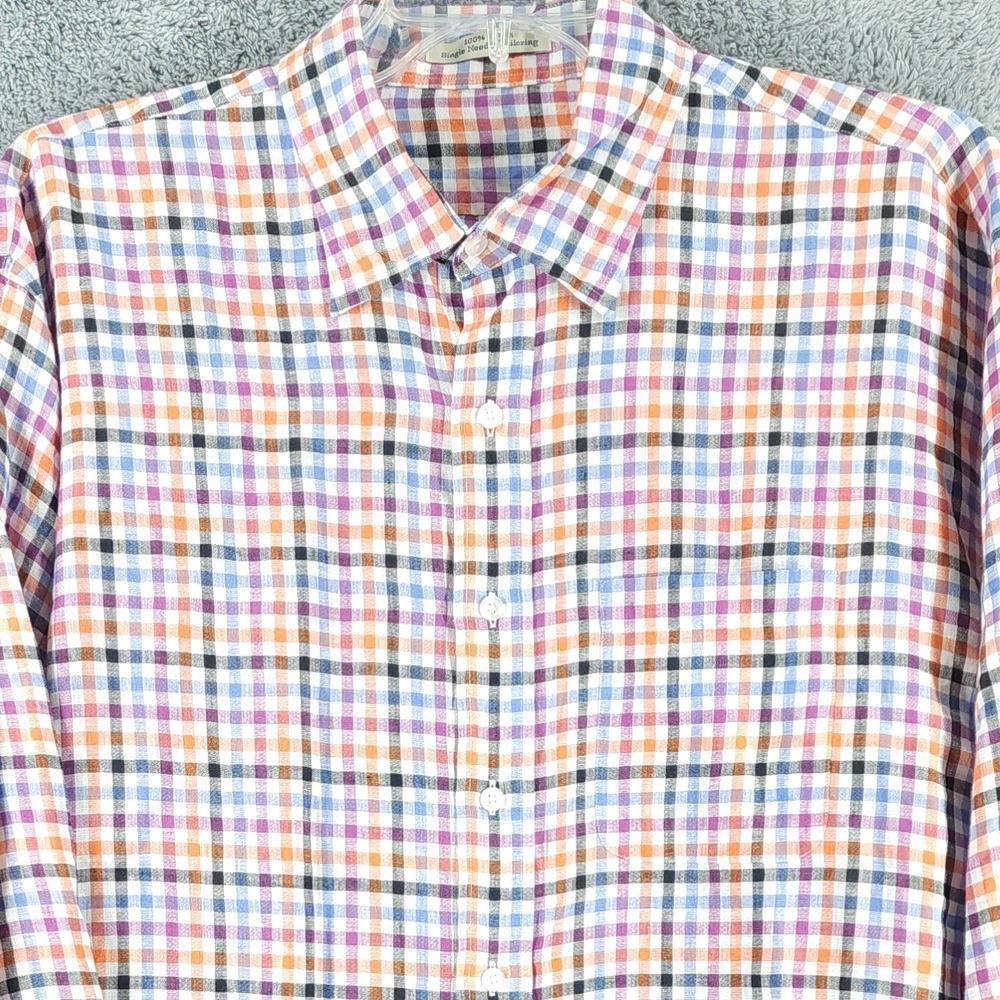 Unbranded Shirt Mens XL Multicolor Plaid 100% Linen Single Needle Tailoring EUC
